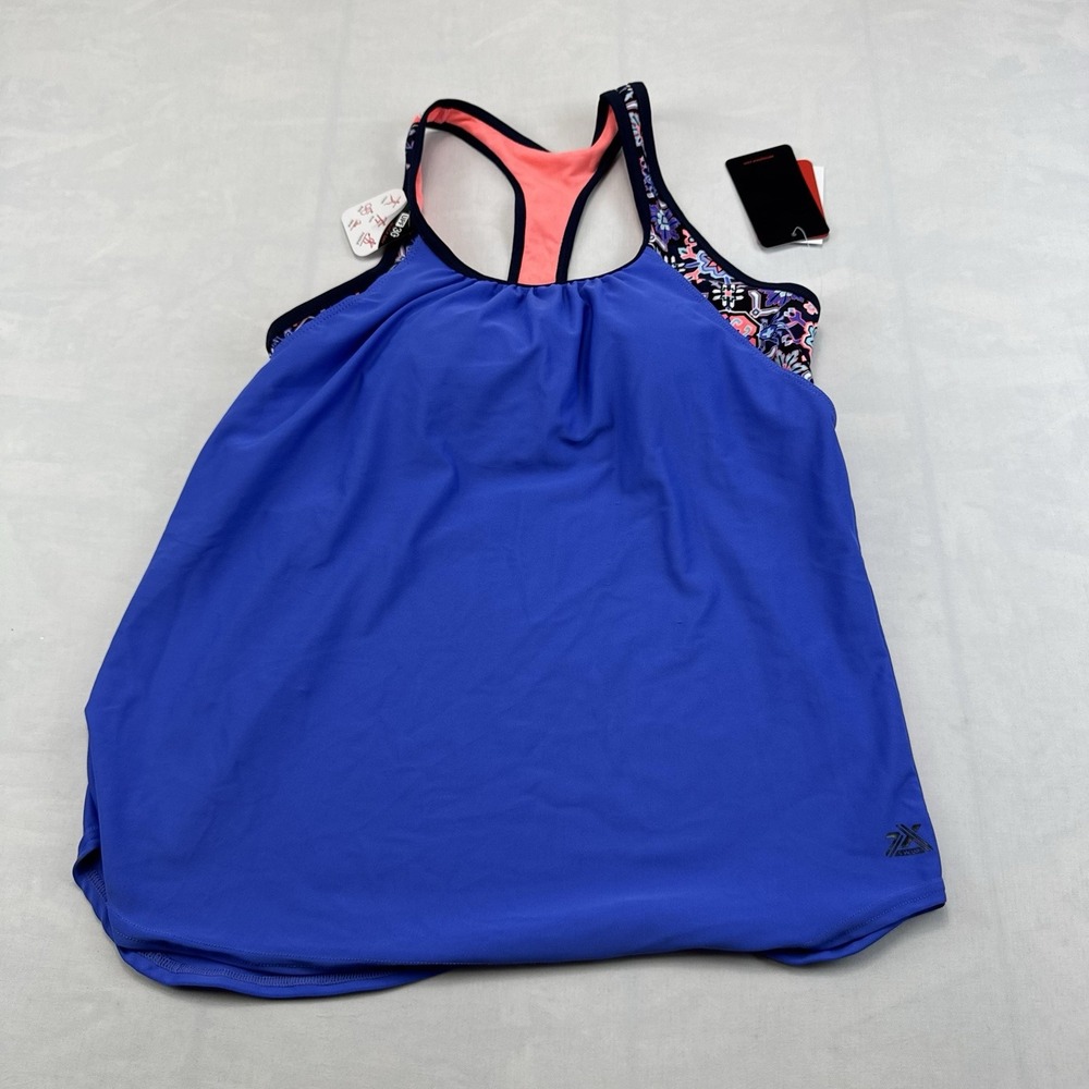 ZeroXposur Womens Size 10 Blue Pink Racerback Tankini Swim Top NWT